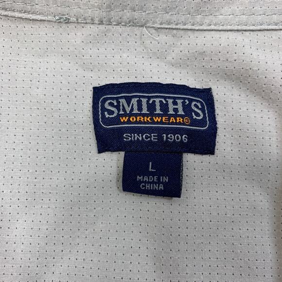 Smiths Work Wear Shirt Mens L Large Grey Button Up Short Sleeve Chest Pockets - Picture 6 of 10